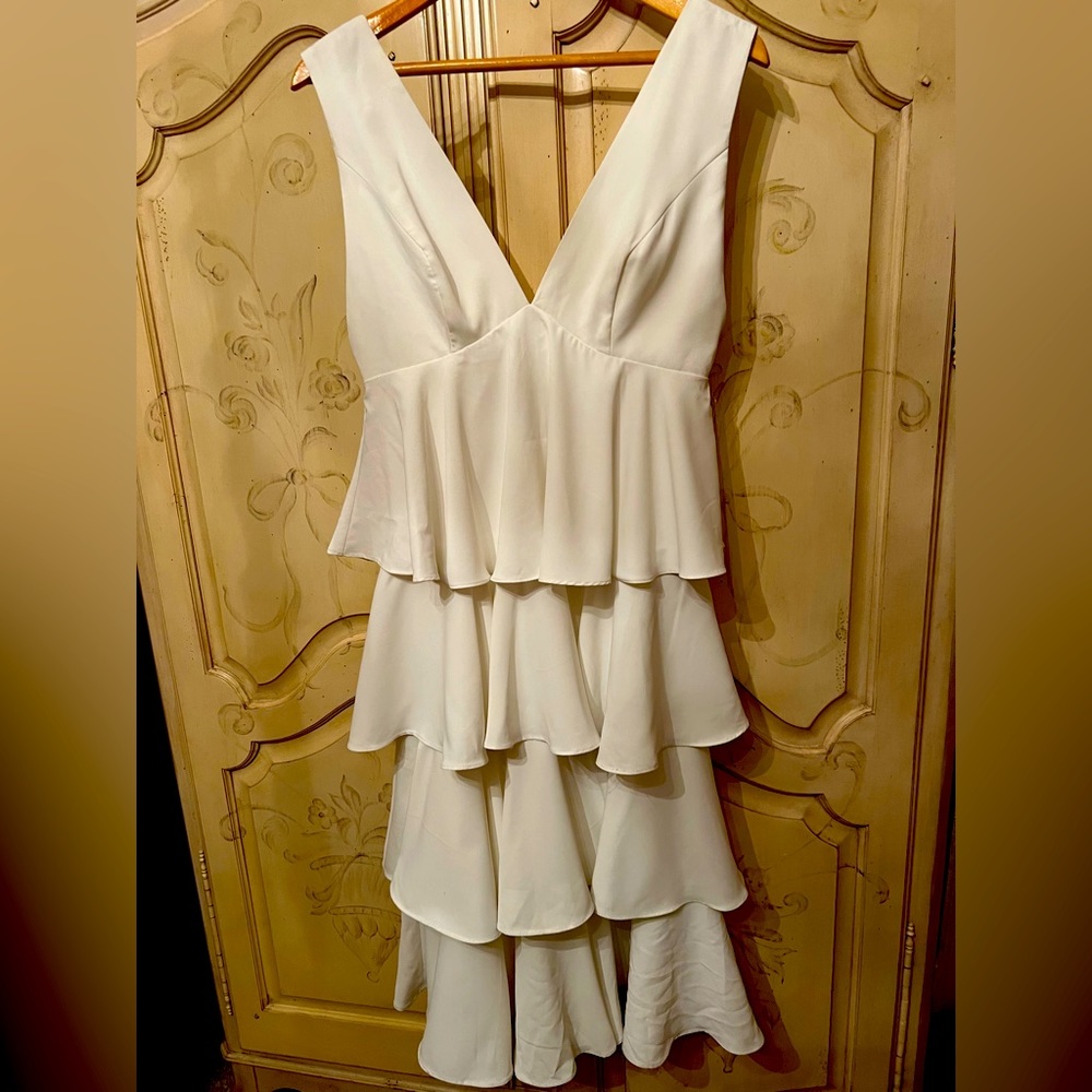 White ruffle layered party dress